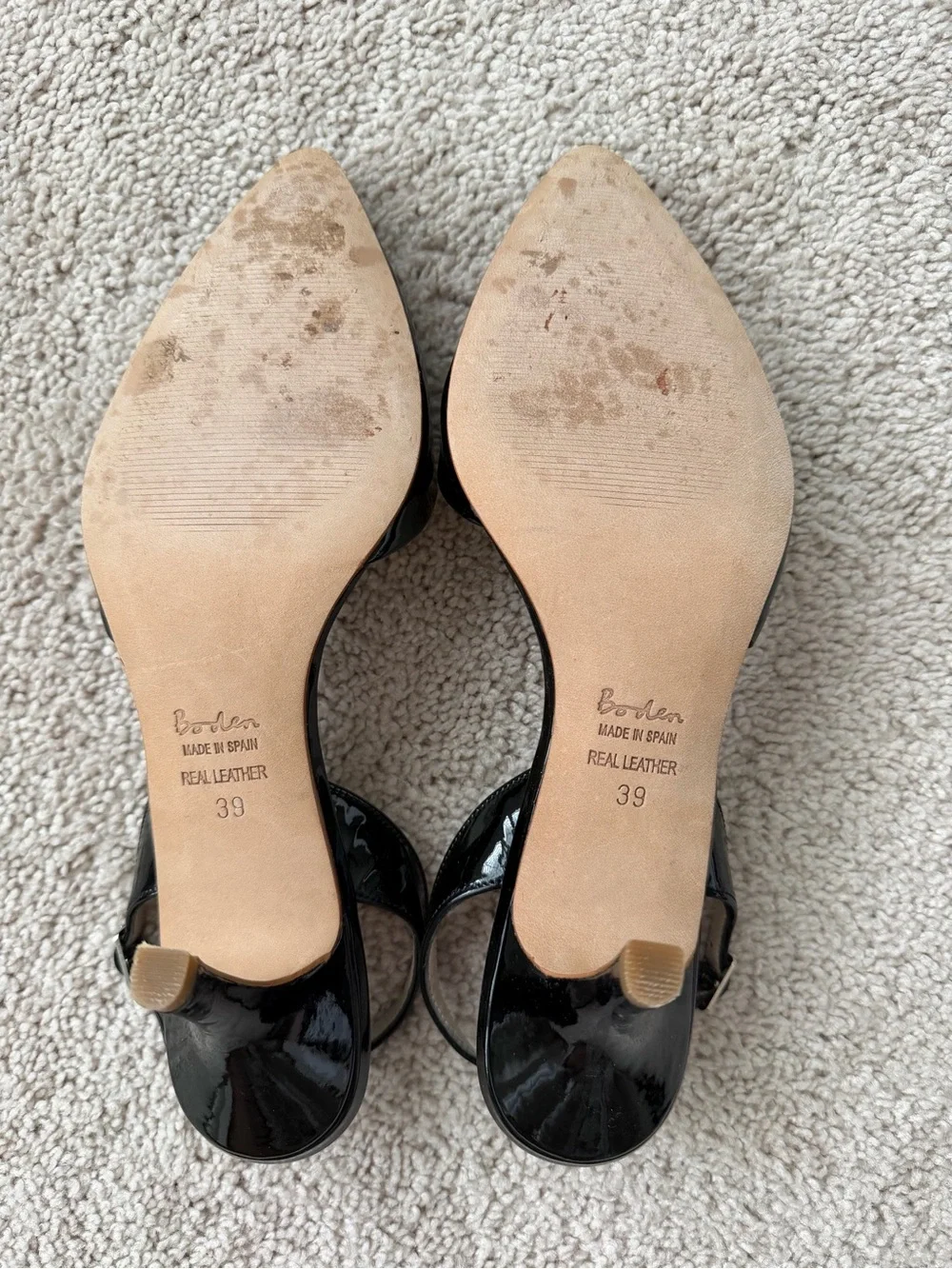 Boden Black Patent Pointed Slingback Heels